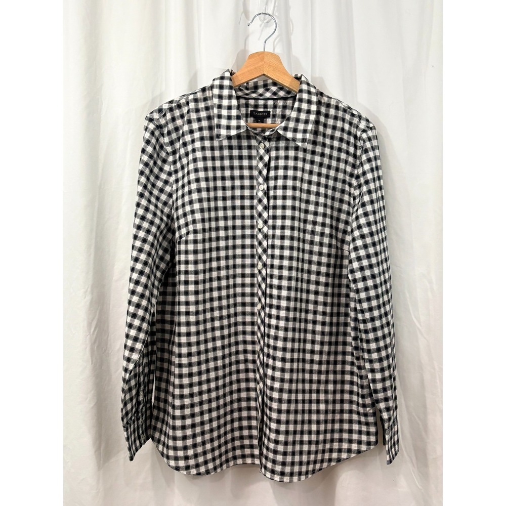 Talbots Black & White Gingham Plaid Shirt -Silver Shimmer -Size XL